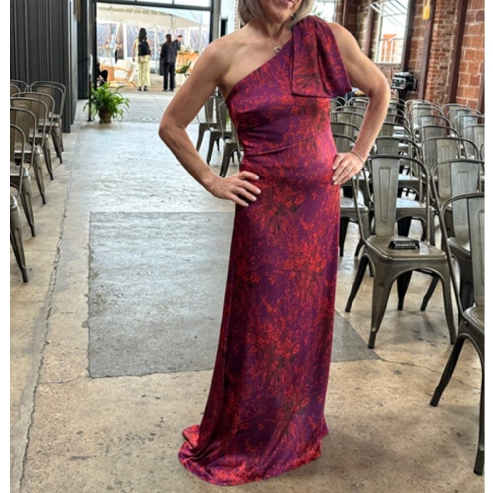 SACHIN & BABI Chelsea Floral One Shoulder Gown in Raspberry Bouquet Size 12